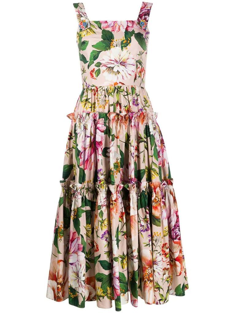 floral print pleated sleeveless dress