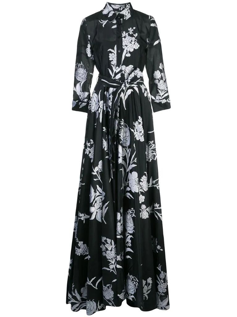 belted floral print dress