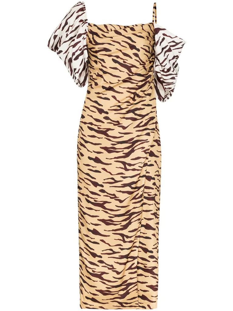 Amelia off-shoulder tiger print dress