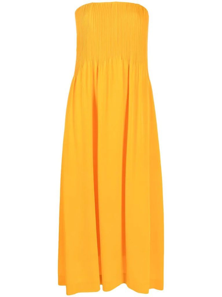 pleated front maxi dress