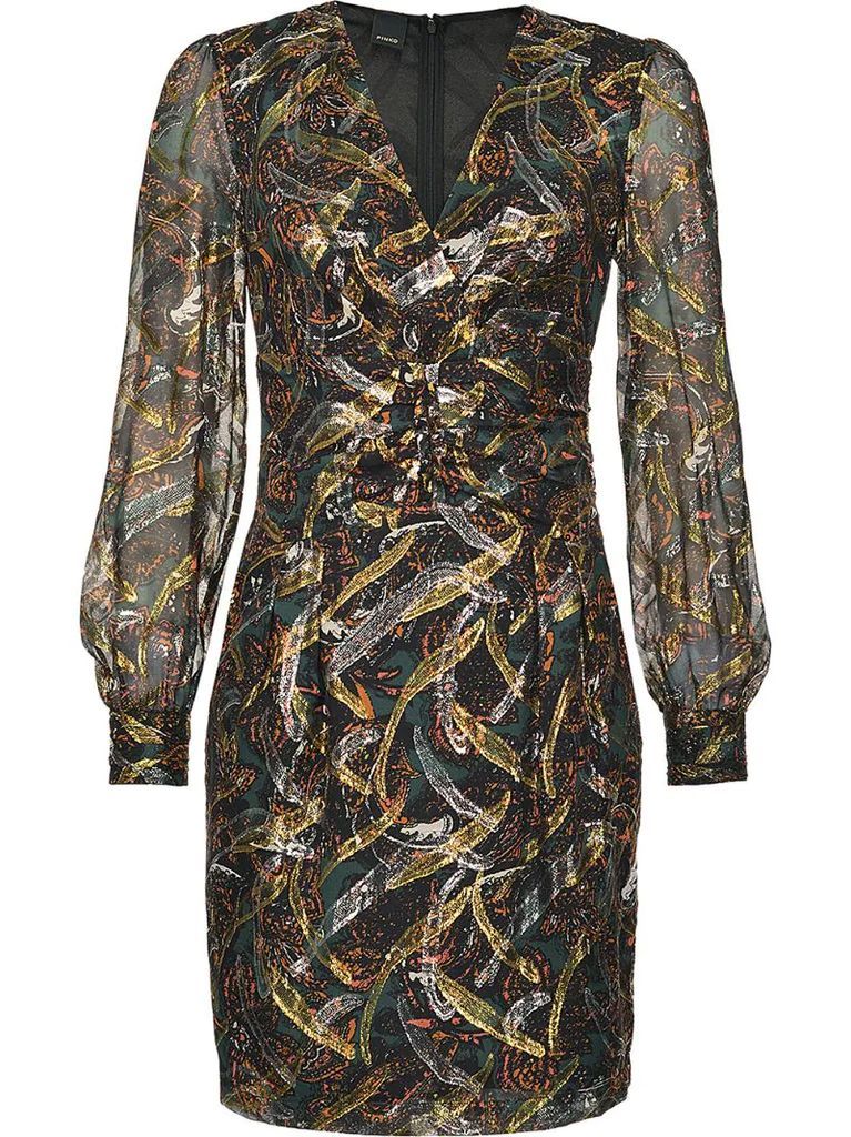 abstract patterned sheer sleeve dress
