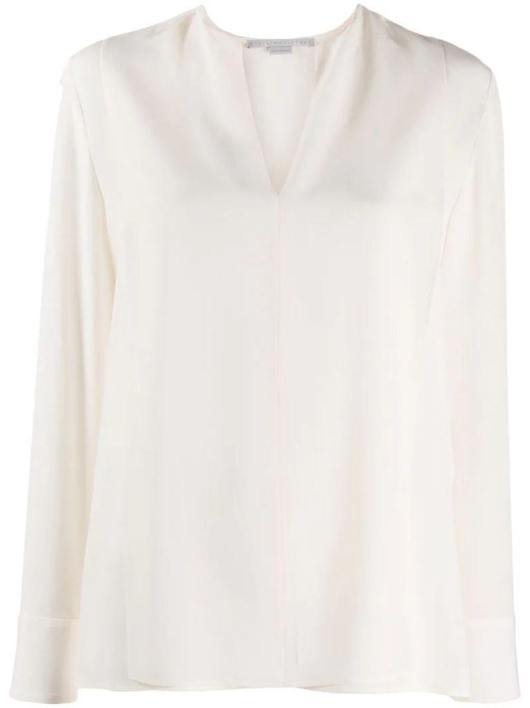 split-neck long-sleeve blouse