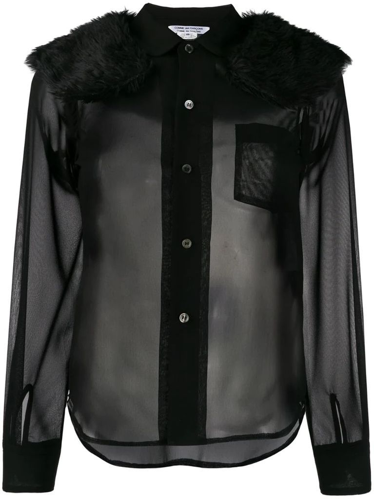 faux-fur panel shirt