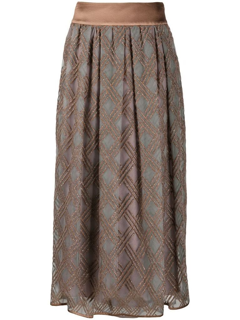 check-embroidered midi skirt