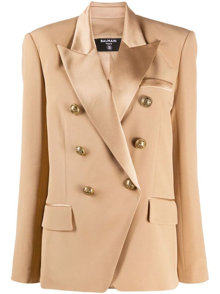 contrast lapel double-breasted jacket