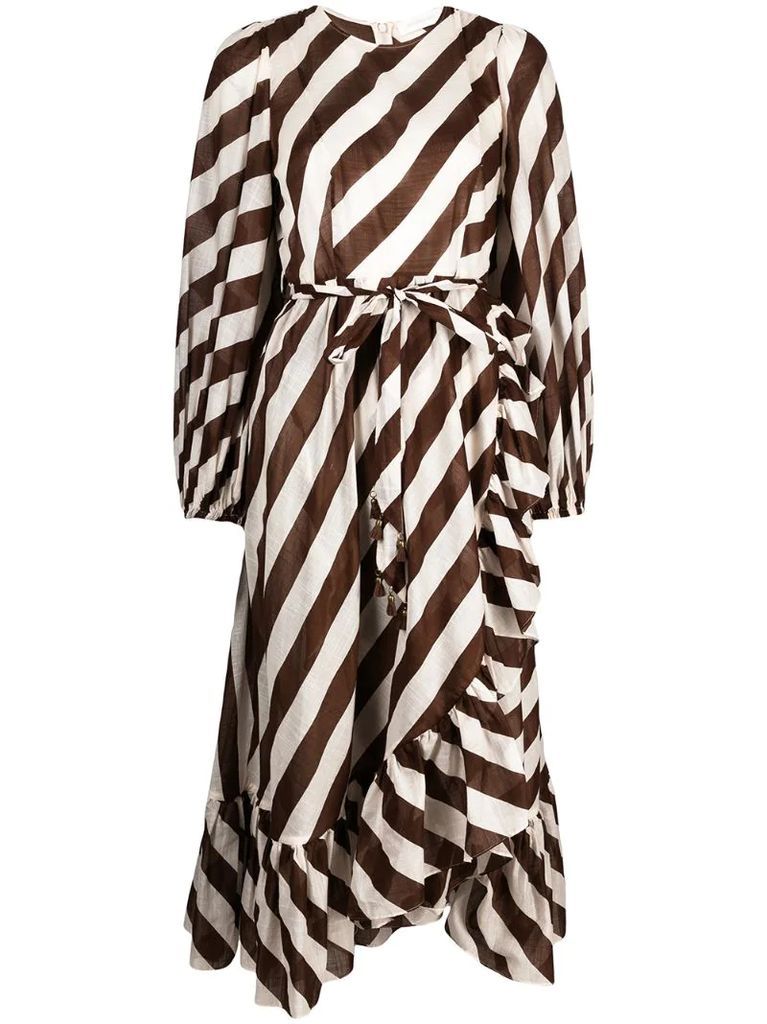 diagonal stripe shirt dress with gathered hem