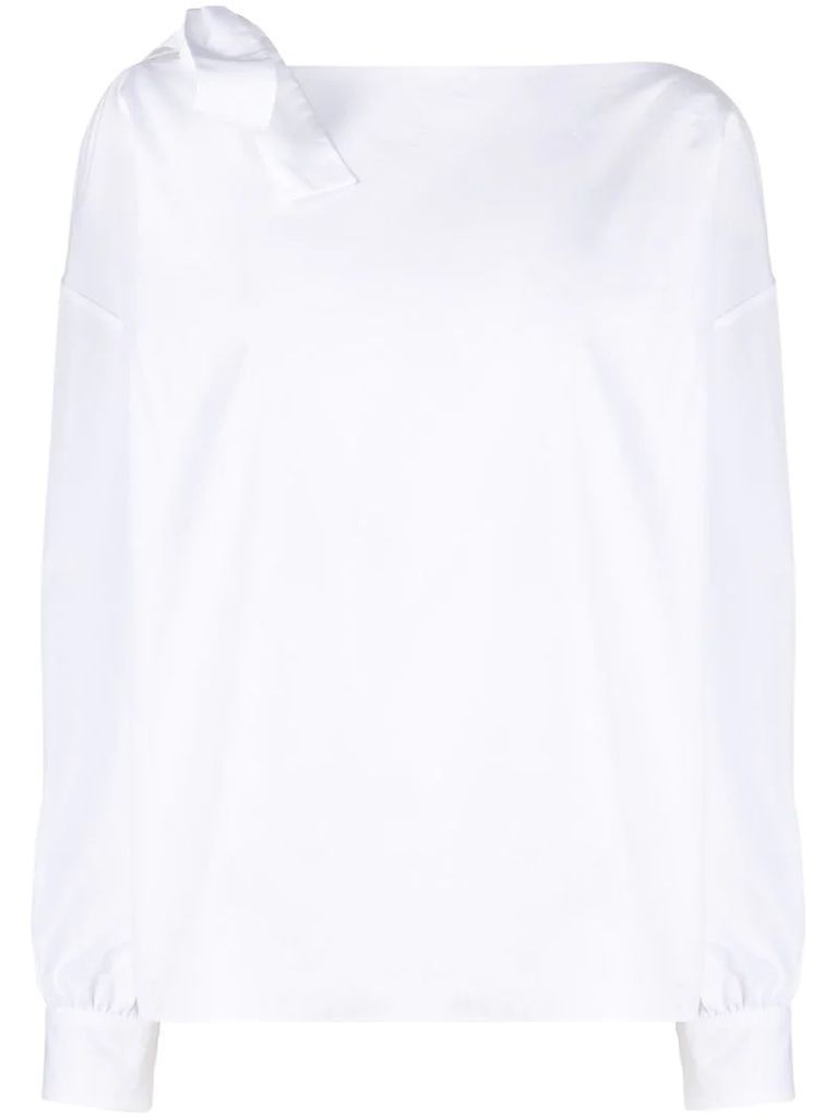 boat neck shirt with shoulder-bow detail