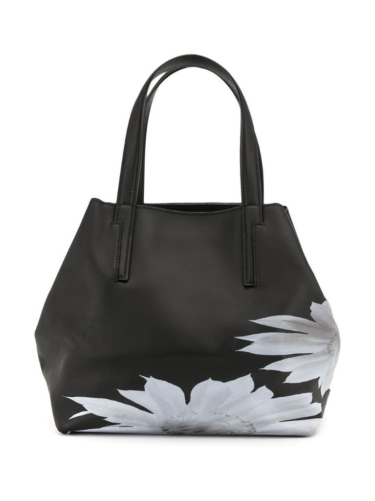 faux-leather floral-print tote bag