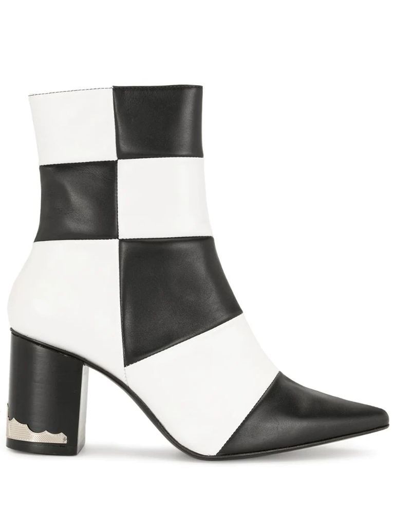 checkerboard point-toe ankle boots