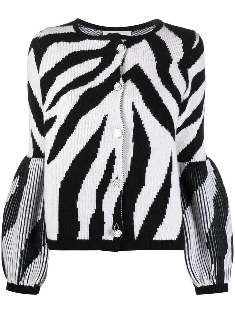 zebra intarsia merino wool cardigan