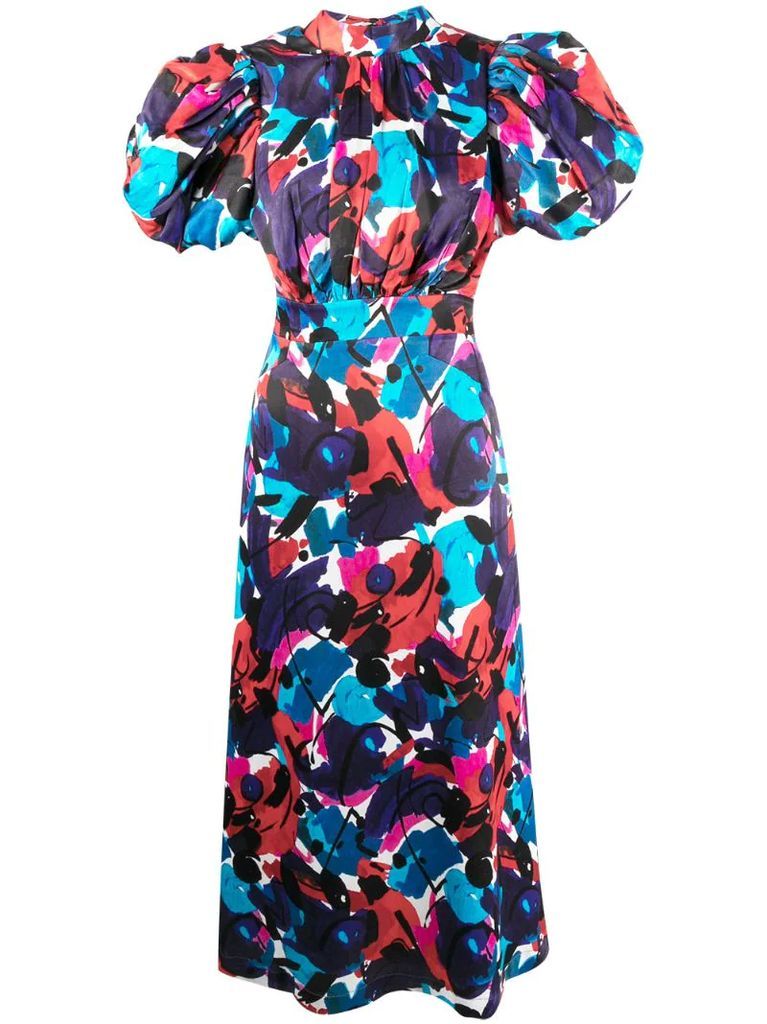abstract print open back dress