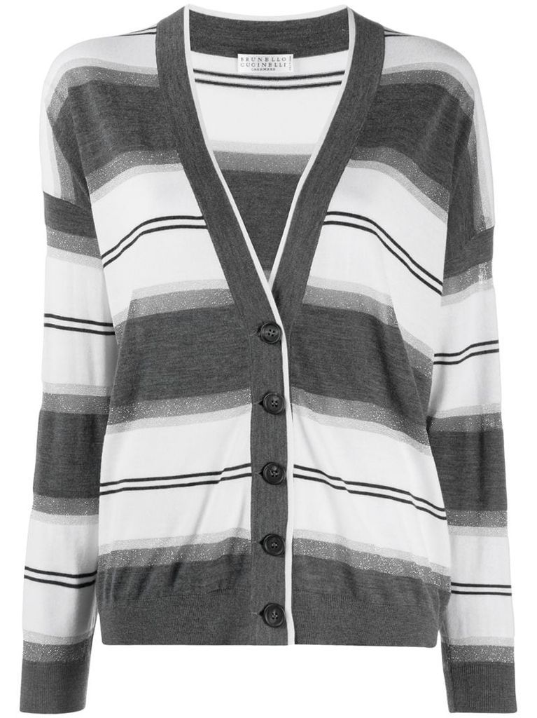 striped V-neck cardigan