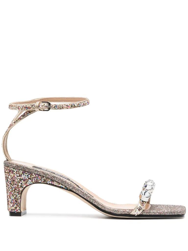 crystal-embellished glittered sandals