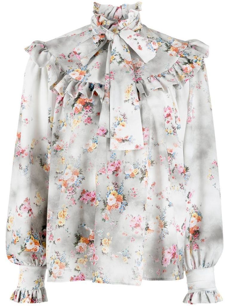 floral ruffle-collar blouse