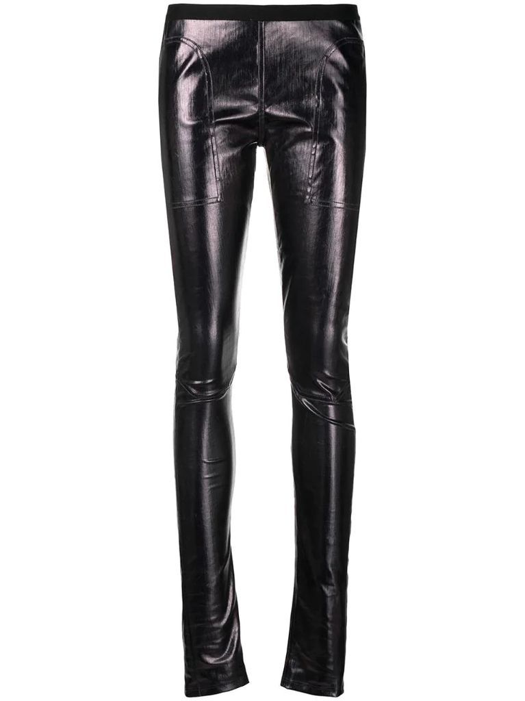 high-shine mid-rise trousers