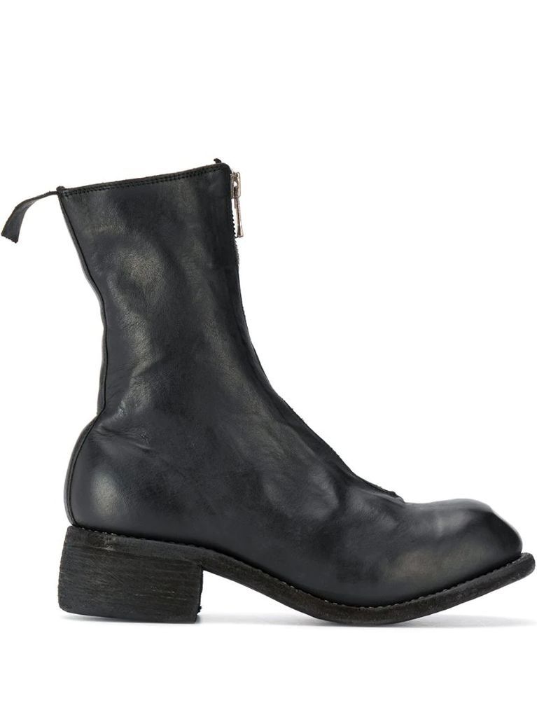 front-zip leather boots