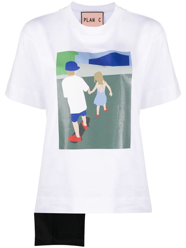 colour block print T-shirt