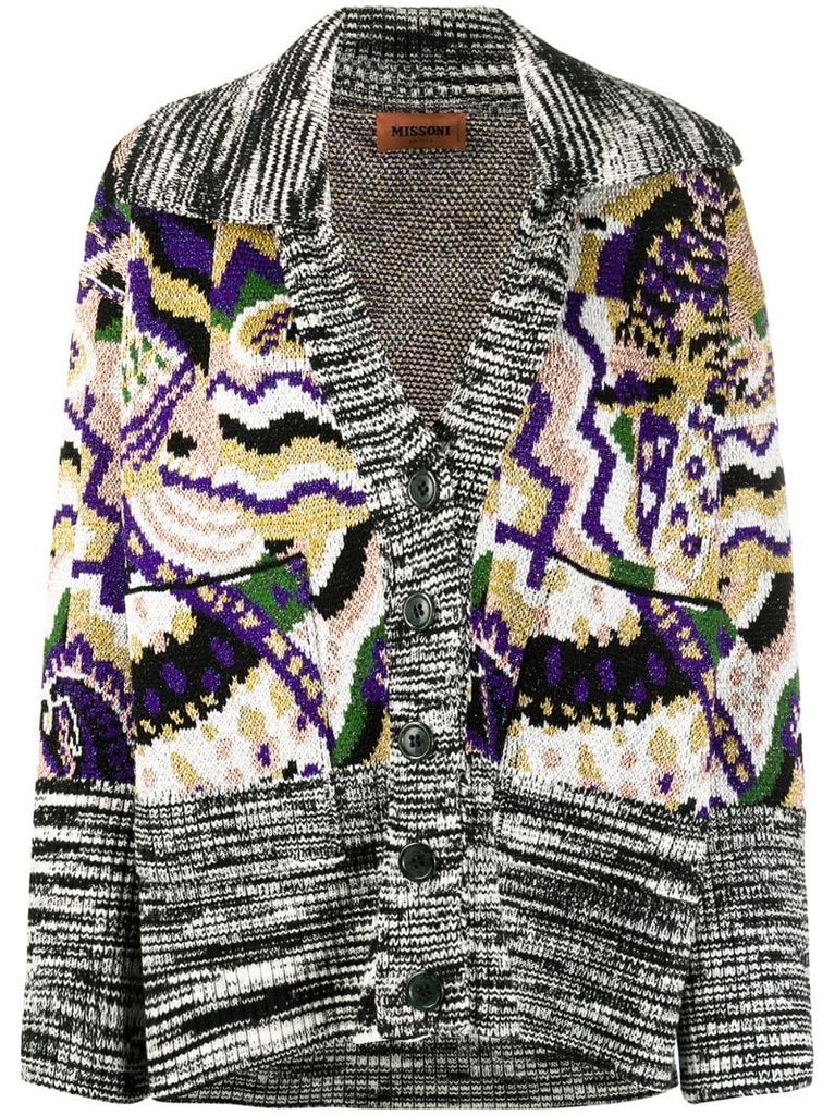 intarsia knit buttoned cardigan