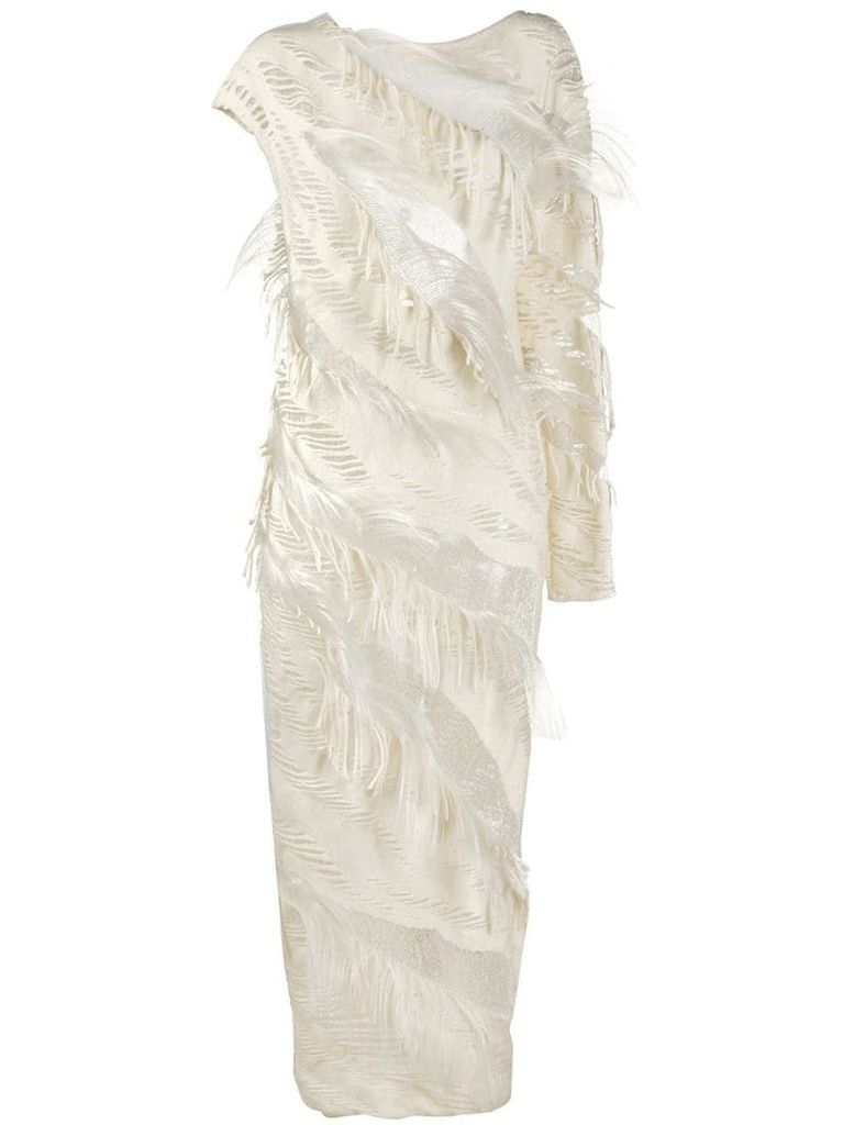 1990s feather-embellished long dress