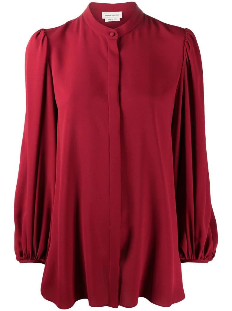 collarless draped-sleeve blouse