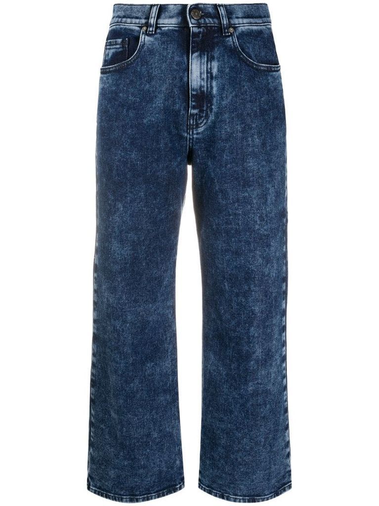 cropped stone wash jeans