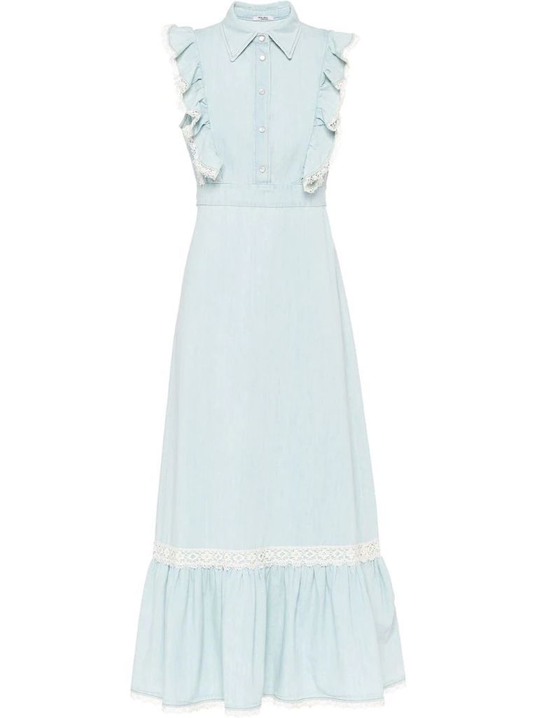 lace-detailing denim long dress