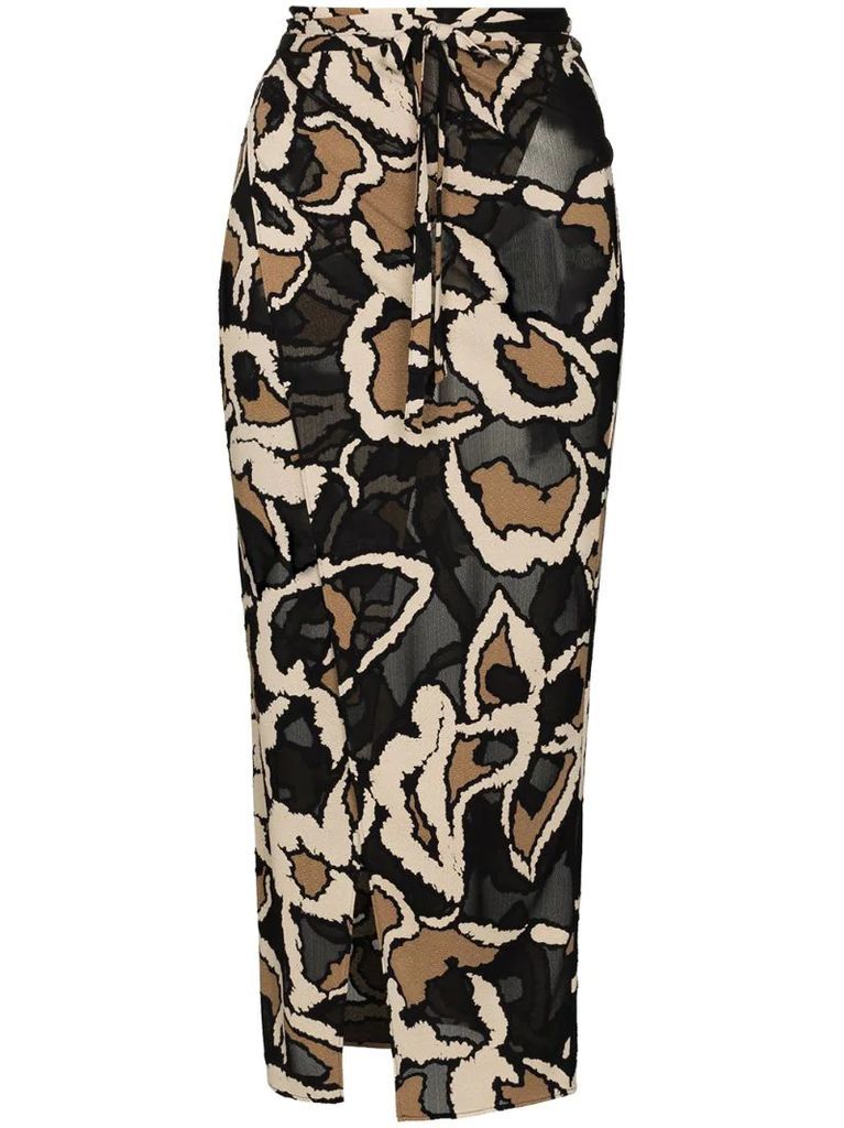 abstract print wrap midi skirt
