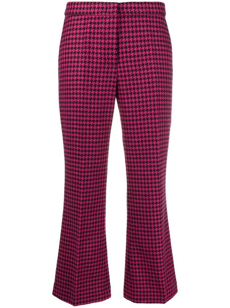 cropped kick-flare houndstooth trousers