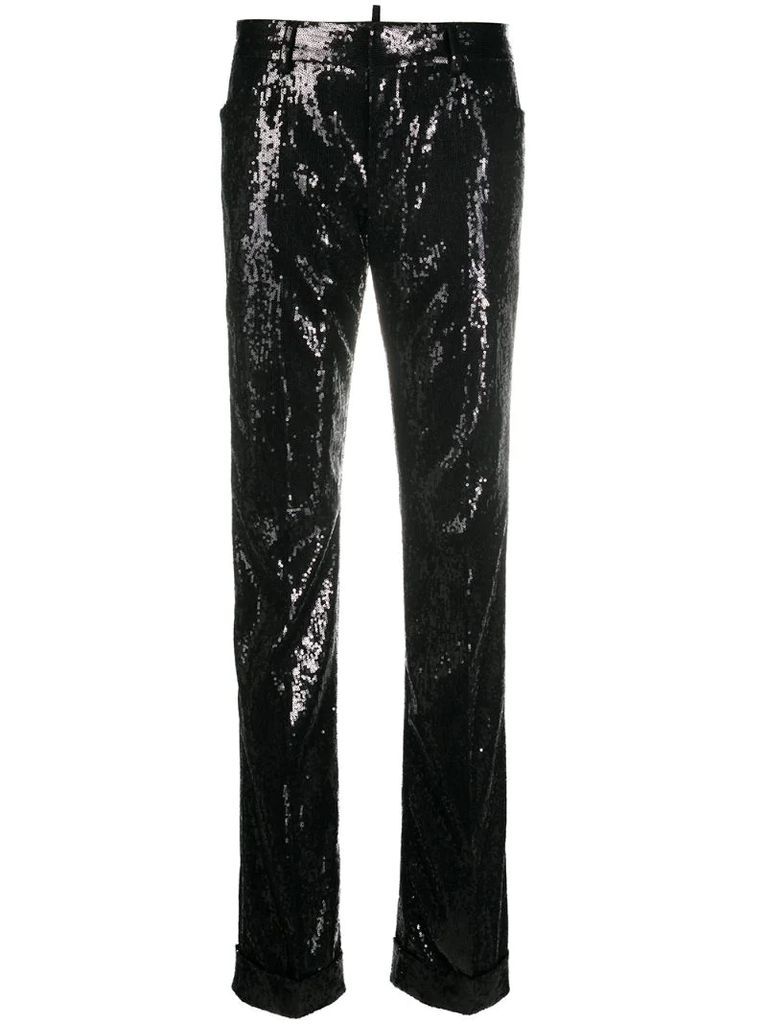sequin embroidered straight trousers