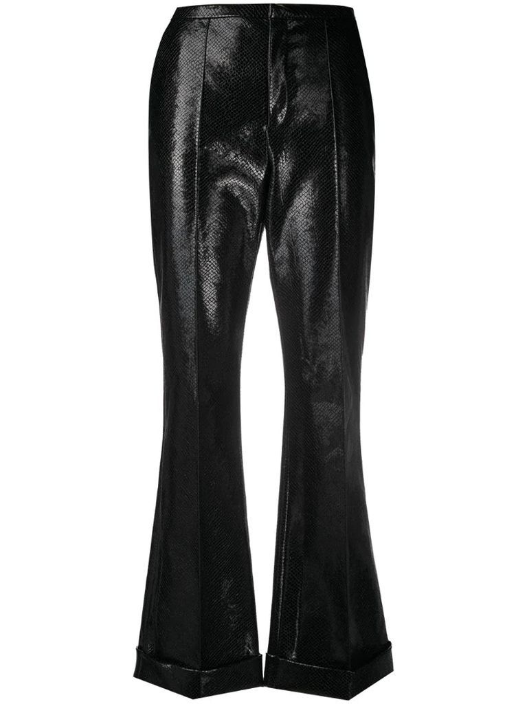 snakeskin effect flared trousers