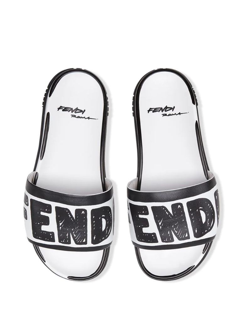 logo-print slide sandals