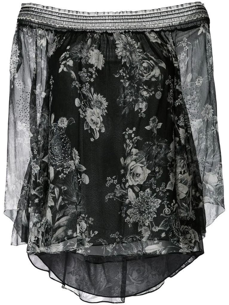 floral-print silk blouse