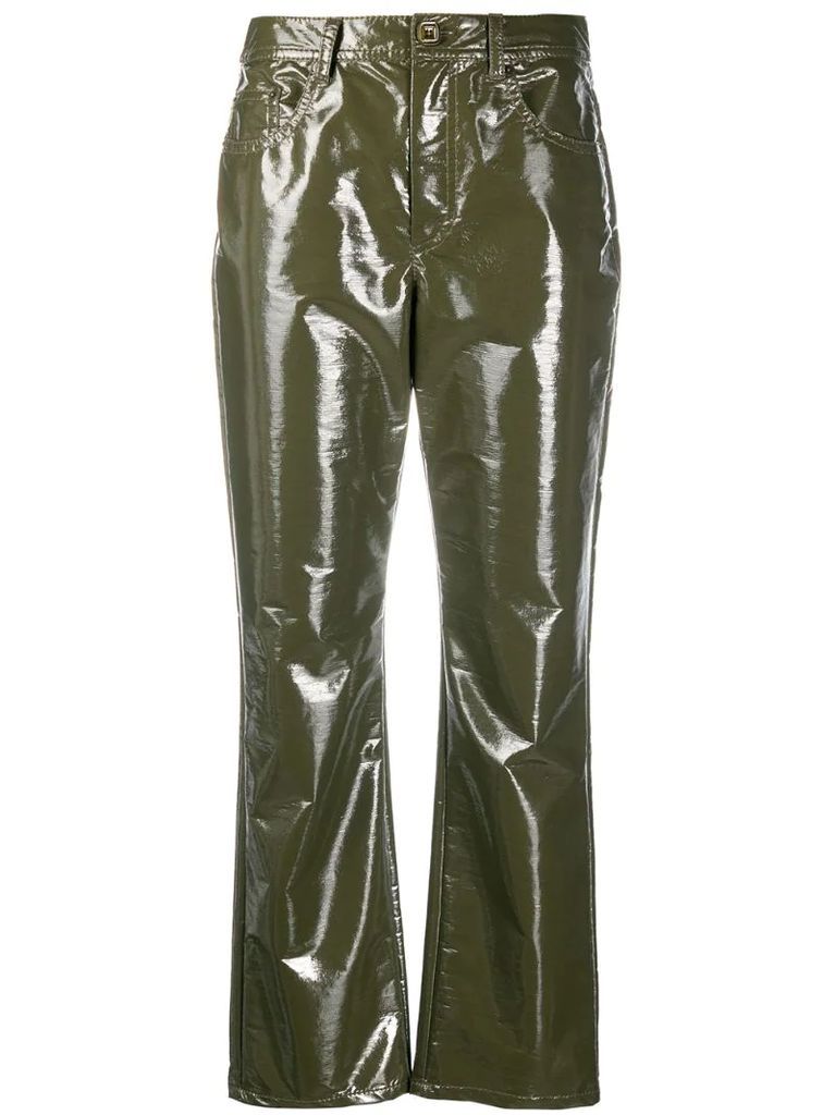coated cropped trousers