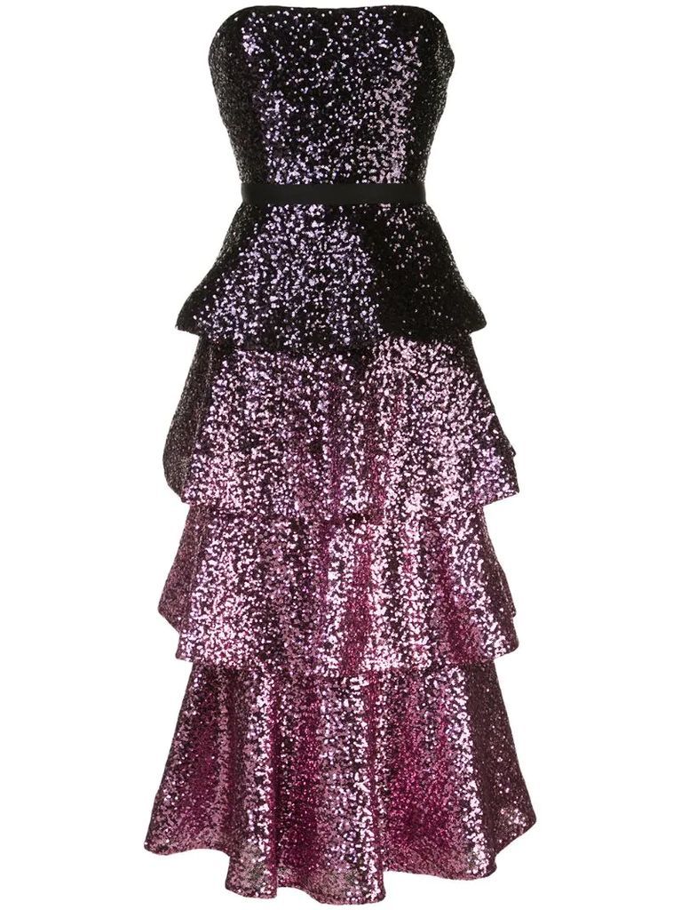 sequinned tiered skirt gown