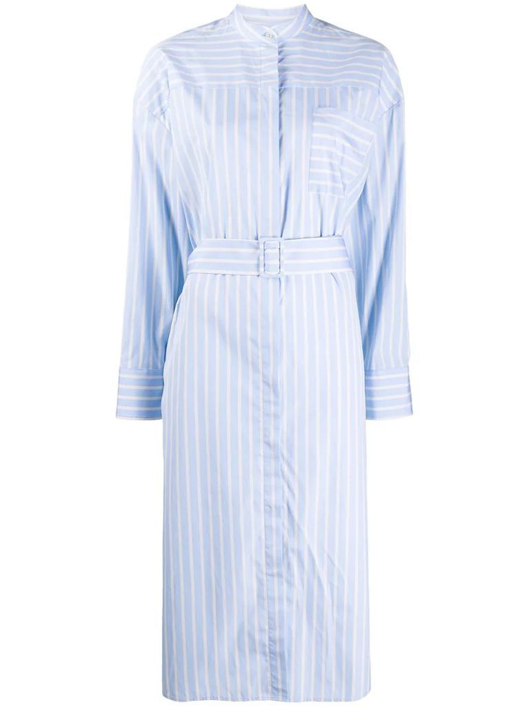 contrast stripe cotton shirt dress