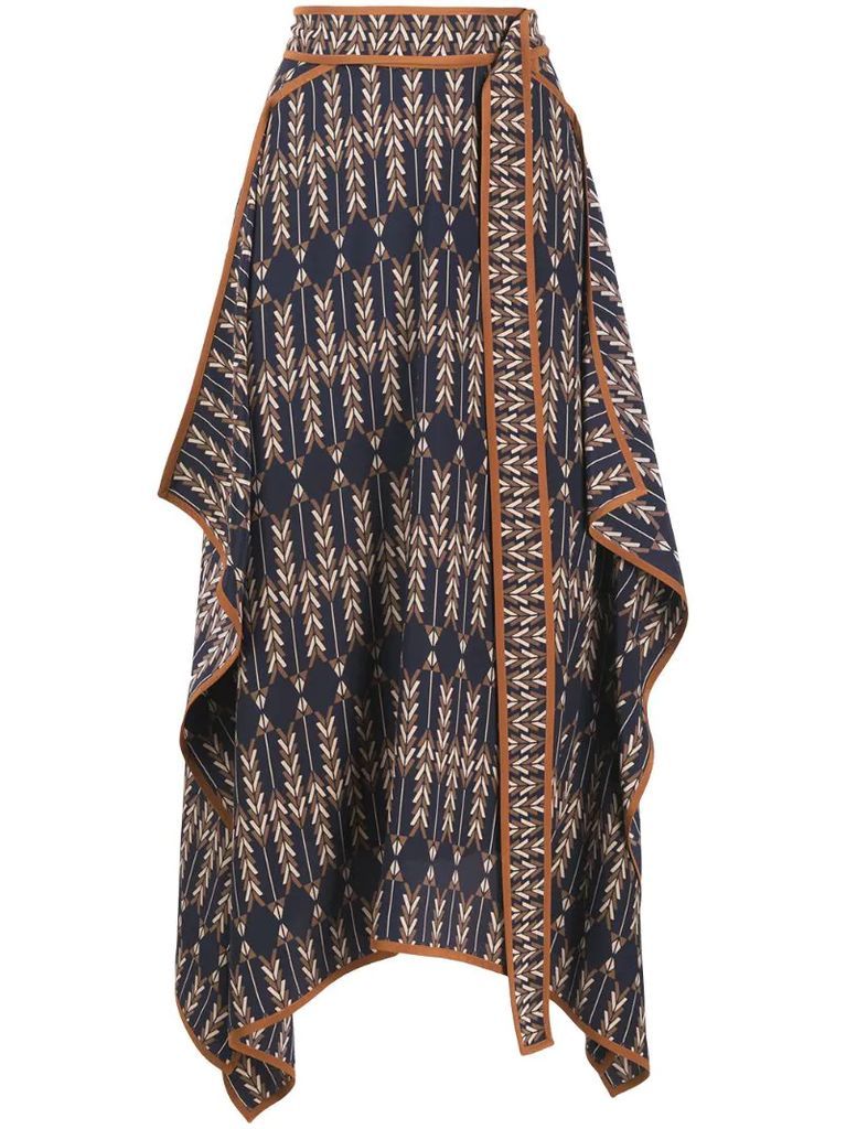 Norah patterned asymmetric wrap skirt