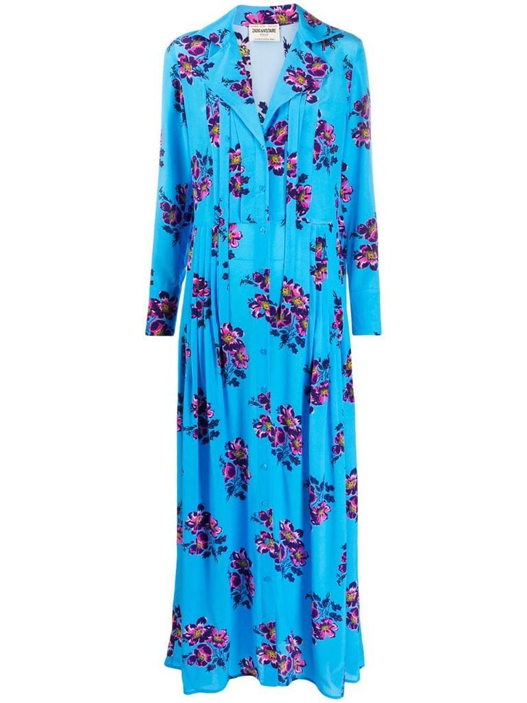 floral maxi shirt silk dress