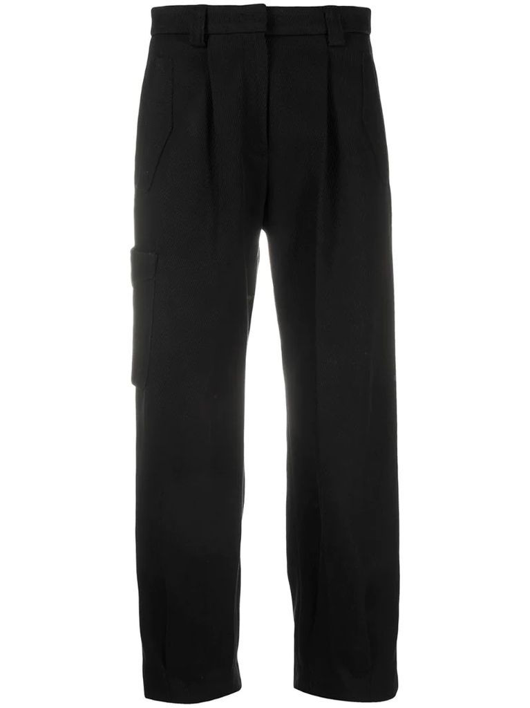 pleated cotton cargo trousers