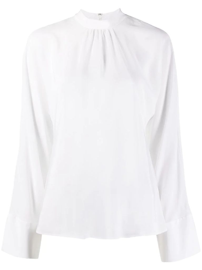 gathered-detail high-neck silk blouse