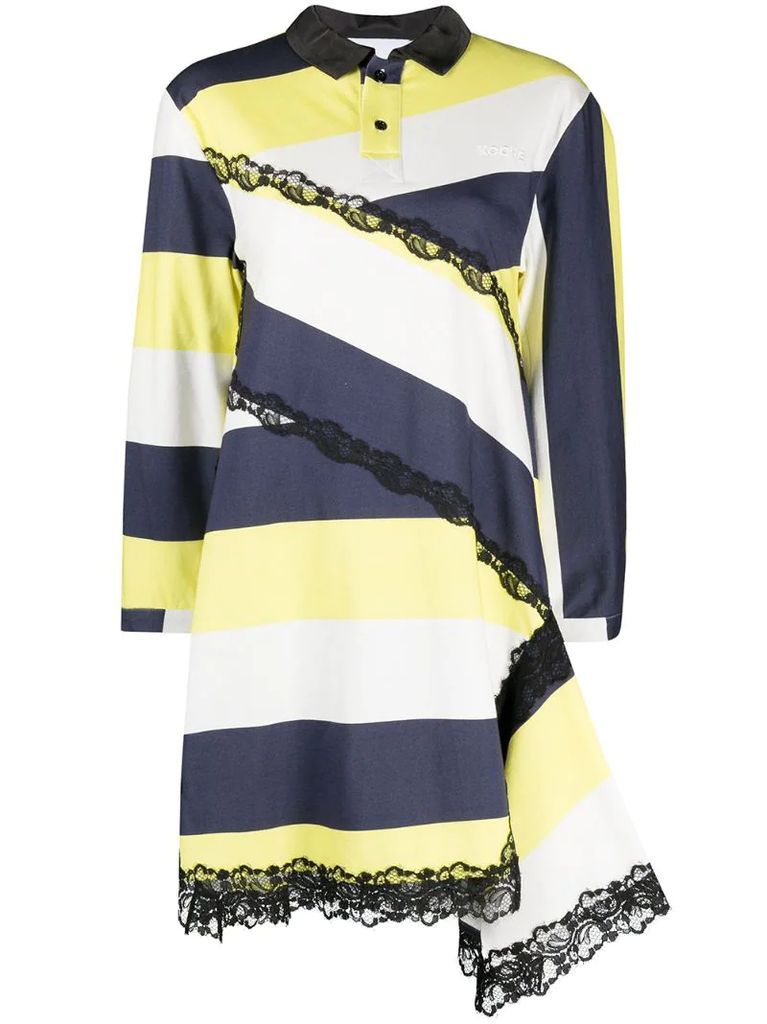 lace-trimmed striped shirt dress