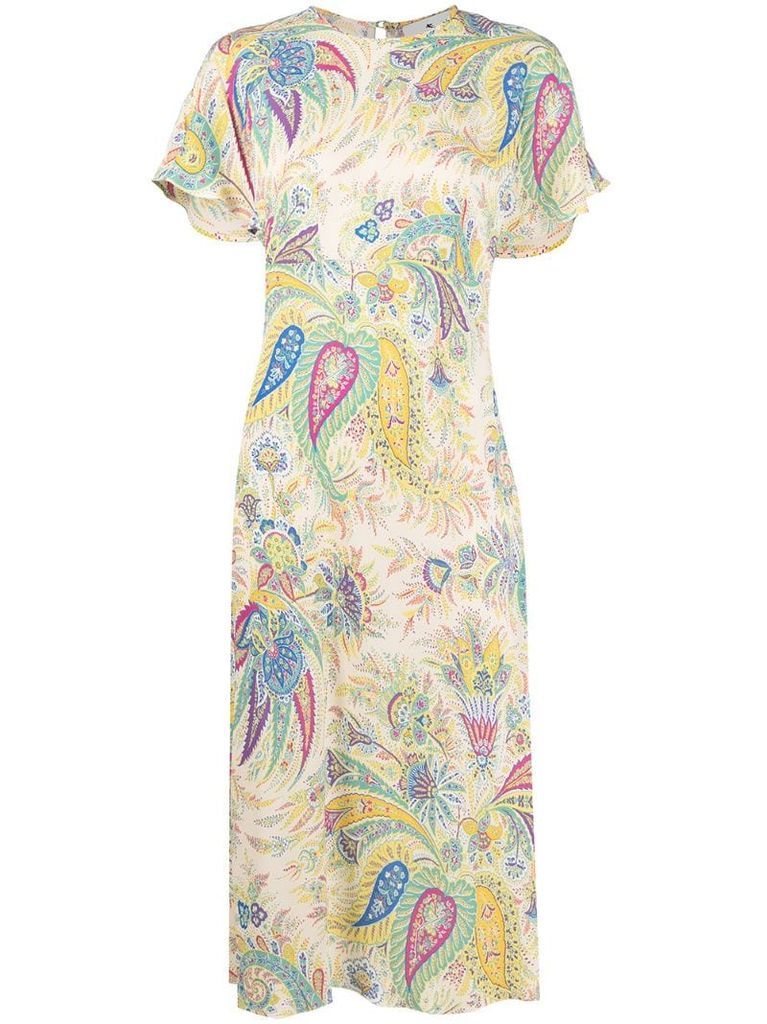 paisley-print short-sleeved midi dress