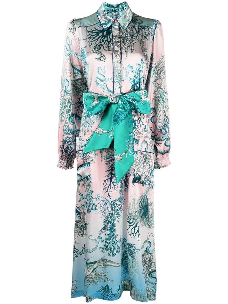 botanical-print silk dress