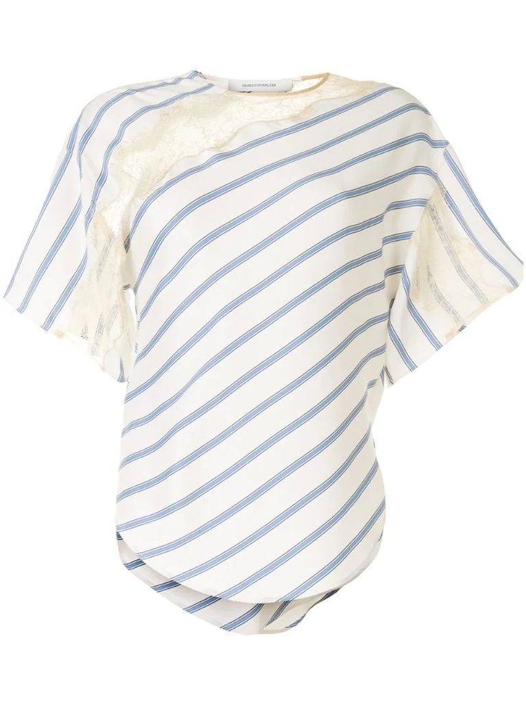 lace panelled striped T-shirt