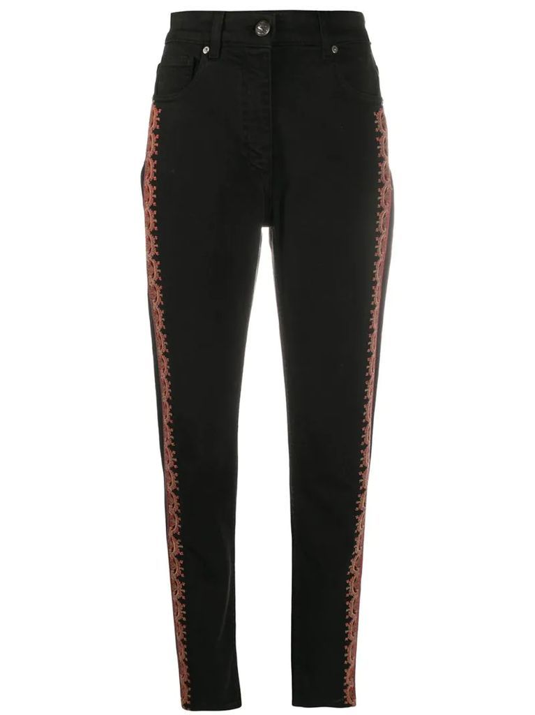 embroidered edge slim-fit jeans