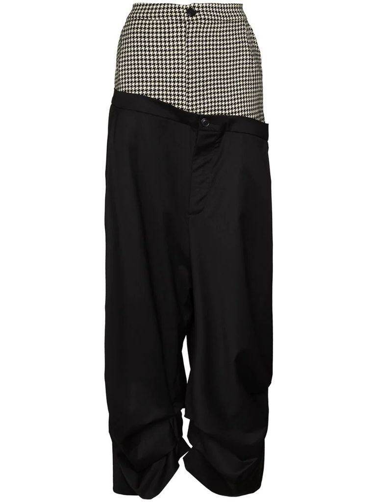 houndstooth check panelled wide-leg trousers