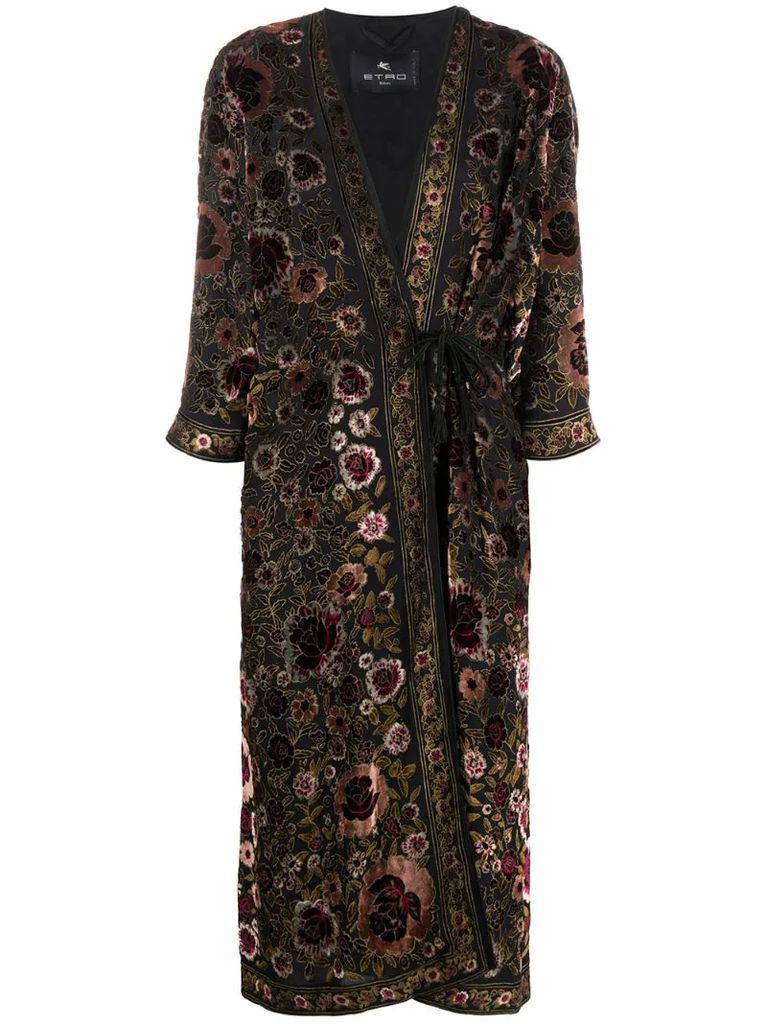 tasseled floral print coat