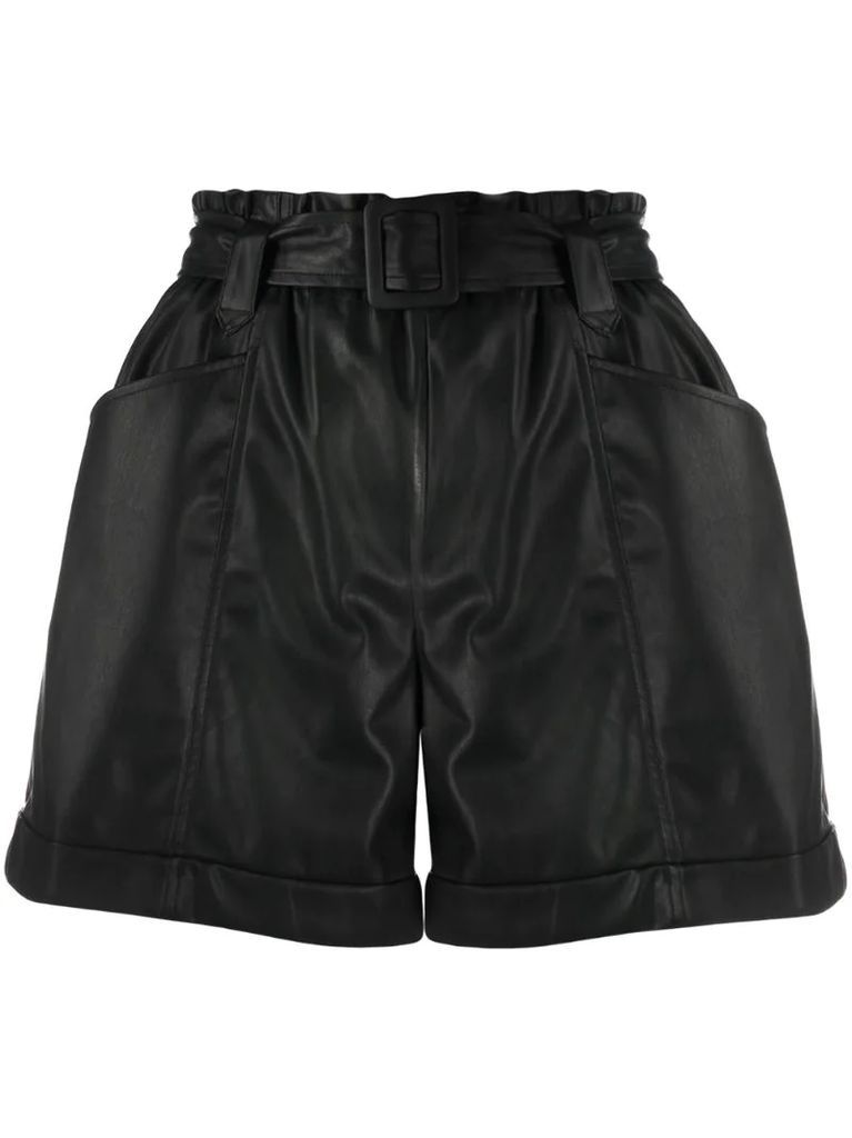 ruched faux leather shorts