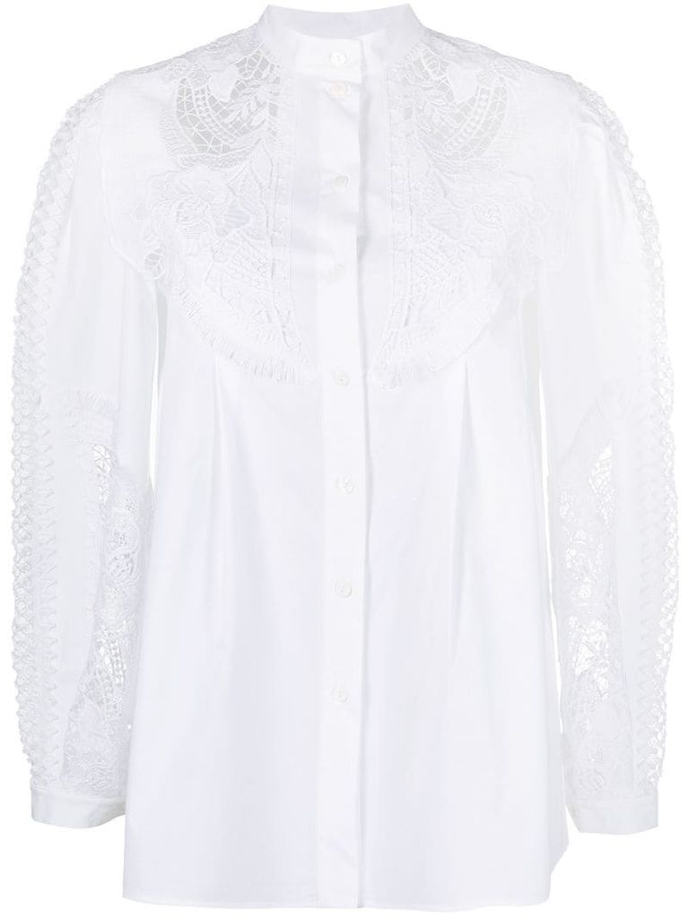 lace-trimmed button-up shirt