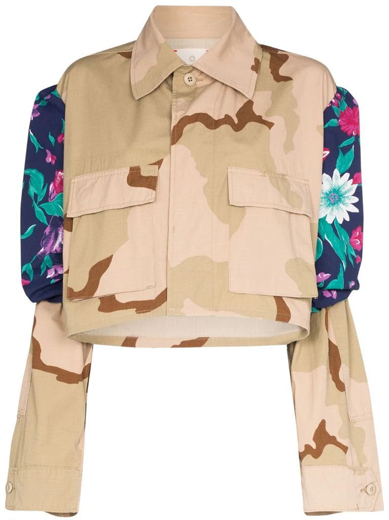 panelled floral camouflage-print jacket