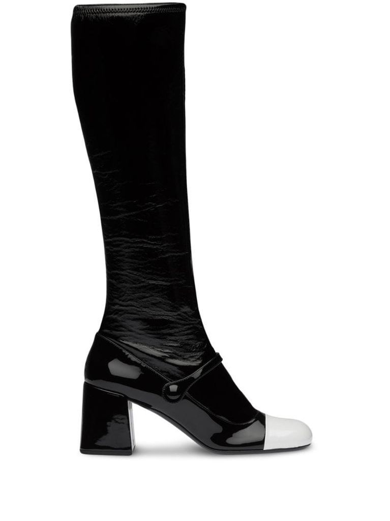 patent-leather block heel boots